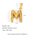 18K gold plated stainless steel uppercase letter M pendant for DIY jewelry making - Letter M
