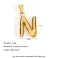 Stainless steel uppercase letter N pendant necklace accessory in 18K gold finish - Letter N