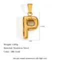 18K gold plated stainless steel letter P pendant showing weight and size measurements - Letter P