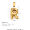 Stainless steel uppercase letter R pendant in 18K gold finish for DIY jewelry - Letter R