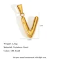 Elegant 18K gold plated stainless steel balloon style capital letter V necklace pendant - Letter V