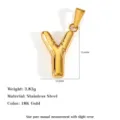 Golden stainless steel uppercase letter Y pendant necklace with 18K gold plating finish - Letter Y