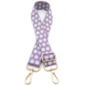Dettaglio della tracolla regolabile viola a pois con ganci in metallo dorato per borse - Fibbia Dorata / Viola rosato