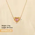 Detailed view of heart pendant necklace with pink crystal and weight specifications - Pink Rhinestone Heart (HPNK028)