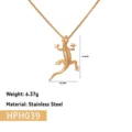 Vue détaillée d'un pendentif lézard en acier inoxydable doré avec spécifications - Pendentif Lézard Gecko Seul (Sans Chaîne) (HPH039) / Or