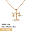 Vue détaillée du pendentif Balance en acier inoxydable doré avec dimensions et poids - Pendentif Balance Seul (Sans Chaîne) (HPH040) / Or