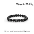 Handmade lava and agate stone beaded bracelet with silver wolf head charm - Black Stone Wolf Head Style