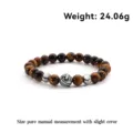 Natural tiger eye stone beaded elastic bracelet with decorative silver metal beads - Tiger Eye Twisted Bead Style