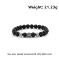 Natural black lava stone beaded bracelet with silver metal accents for men and women - Lava Stone Style