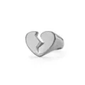 Polished stainless steel ring with unique broken heart design in silver finish - Size 6 / 爱心拼接戒 / Steel