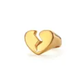 Simple gold-plated stainless steel open ring featuring a broken heart design for women - Size 6 / 爱心拼接戒 / Gold