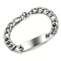 Bracciale da uomo in acciaio inossidabile argento con piastrina ID liscia e lucida - Stile Piastrina ID con Maglia 10mm 3:1 / Bracciale 18cm / Argento