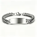 Men's polished stainless steel Cuban link bracelet featuring a blank curved ID plate in silver - 10mm Curved ID Plate Double Link Style (Lobster Clasp) / 18cm Length