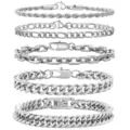 Set di cinque braccialetti a catena in acciaio inossidabile argento con vari stili - Set di 5 Braccialetti / 18cm / Argento