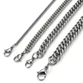 Collane a catena cubana in acciaio inossidabile argento in quattro diverse larghezze - Chiusura a Moschettone in Acciaio 3mm / Bracciale 18cm