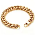 Detailed macro view of polished 18K gold-plated Cuban link bracelet with lobster clasp - Square Clasp Cuban Bracelet / 6mm Width-17cm Bracelet / Gold