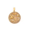 Intricate gold plated stainless steel dragon pendant with iced out rhinestone border - Dragon Plaque (DZ15) / Gold