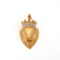 Hip hop style 18k gold plated stainless steel lion head pendant with rhinestone crown - Crown Lion (DZ18) / Gold