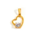 Elegante colgante de corazón chapado en oro de 18k con una brillante piedra redonda clara - Colgante Corazón Hueco Simétrico Solo (Sin Cadena) (HPH02) / Dorado