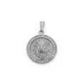 Detailed silver lion head pendant with crystals in hip-hop style for men. - Round Lion (DZ17) / Steel
