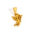 Exquisite 18K gold-plated stainless steel Cupid angel pendant with detailed wings - Flying Cupid Style (HPA03) / Gold