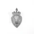 Iced out silver stainless steel lion head pendant featuring a crystal studded crown for men - Crown Lion (DZ18) / Steel