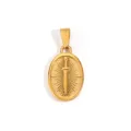 Vintage 18K gold plated stainless steel oval pendant with embossed dagger sunburst design - Sun Sword Medal (DZ37) / Gold