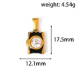 Detailed view of 18k gold plated stainless steel camera pendant with measurements - Camera / Gold