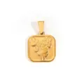 Elegant 18K gold plated stainless steel square pendant featuring an embossed rose design - Vintage Rose Square (DZ39) / Gold