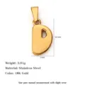 18K gold-plated stainless steel letter D pendant with detailed dimensions and specs - Letter D / Gold