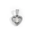 Prachtige zilverkleurige hartvormige hanger met centrale heldere CZ-steen, 18 karaat verguld - Klassiek Hart Hanger Zonder Ketting (HPH05) / Staalkleur