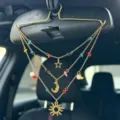 Celestial car hanging ornament with sun moon stars charms and colorful beads for rearview mirror. - Sun Moon Star Style (A-640)