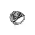 Vintage silver stainless steel men's ring featuring a Vitruvian Man relief design. - Size 8 / Vitruvian Man Style (RS01) - Steel Color