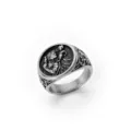 Vintage embossed men's stainless steel signet ring with antique silver finish detail - Size 8 / Figure Relief Style (RS04) / Steel
