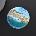 Imán circular para nevera de Venecia con Puente de Rialto y purpurina azul brillante - Veneciano