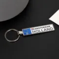 Primo piano di un portachiavi in metallo rettangolare con design Amsterdam Olanda - Stile Amsterdam (Stile 4)