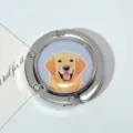 Portable foldable metal bag hook featuring a cute golden retriever dog illustration - Yellow Golden Retriever Style