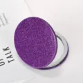 Portable mini folding double-sided makeup mirror with purple glitter finish for girls - 圆形70mm / Purple