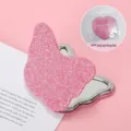Sparkling pink butterfly double-sided folding makeup mirror in OPP bag packaging - Butterfly Design / Silver Inner Frame-OPP Bag / Pink