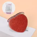 Red glitter heart-shaped folding compact mirror for portable daily makeup and travel use - Heart Style / Silver Inner Frame-Bubble Bag / Red