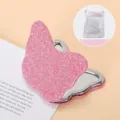 Pink glitter butterfly-shaped folding compact mirror, portable double-sided makeup tool - Butterfly Design / Silver Inner Frame-Bubble Bag / Pink