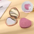 Portable heart-shaped folding makeup mirror with pink glitter finish and gold frame - Heart Style / Gold Inner Frame-OPP Bag / Pink