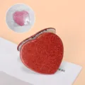 Red glitter heart-shaped portable mini folding double-sided makeup mirror in OPP bag - Heart Style / Silver Inner Frame-OPP Bag / Red