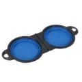 Gamelle double pliable pour animal avec cadre noir et bols en silicone bleu pour le voyage. - Bleu
