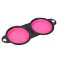Doppia ciotola pieghevole portatile per animali in silicone nero e rosa per viaggi. - Rosa