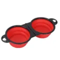 Ciotola doppia pieghevole portatile per animali, ciotola da viaggio in silicone per cani. - Rosso / Corpo della ciotola in silicone