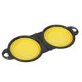 Ciotola doppia pieghevole portatile per animali da esterno con cornice nera e coppe in silicone. - Giallo
