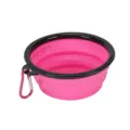 Collapsible silicone pet bowl in pink variant, portable travel feeding bowl for dogs and cats. - Pink