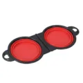 Doppia ciotola pieghevole portatile per animali domestici con telaio nero e silicone rosso. - Rosso
