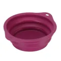 Portable foldable pet bowl, purple silicone travel dog cat food water bowl with hanging hole. - Silicone with Buckle / Pink
